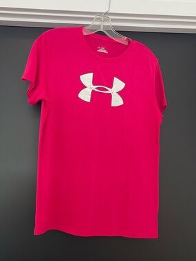 Under Armour Bright Pink Performance Tee with White Logo